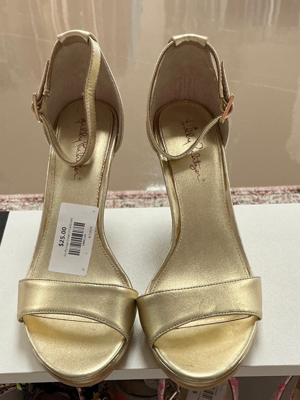 Metallic Gold Ankle-Strap Heels